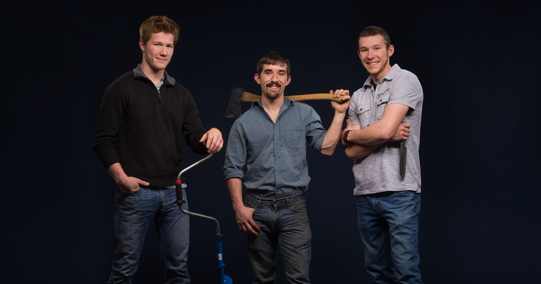 Tyler, Casey, and Rion from AcuEdge Sharpening Services at the studio with Portland Headshot